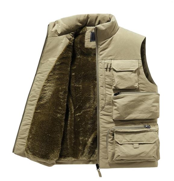 Chalecos para hombre, chaqueta con muchos bolsillos a la moda, chaquetas sin mangas de invierno para hombre, cortavientos ajustado con forro polar para mantener el calor