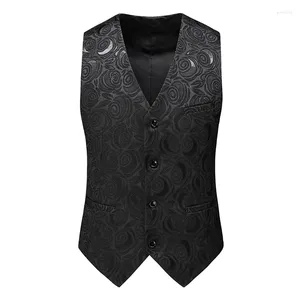 heren Vesten Mode Mannen Jacquard Pak Vest Zwart/Wit Rose Patroon Zakelijke Bruiloft Jurk Vest Slim Fitting Top