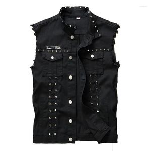 Heren Vesten Mode Heren Klinknagel Denim Vest Punk Party Bezaaid Slim Fit Jean Jas Mannelijke Mouwloos Vest Voor Mannen plus Size