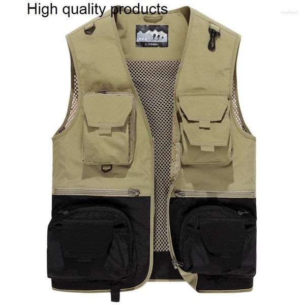 Gilets pour hommes Mode Polyester Mesh Gilet Hommes Casual Droite Lâche Baggy Gilet Grandes Poches Streetwear Vêtements