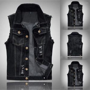 Herenvesten Mode Gescheurd Denim Vest Stijlvol Trendy Casual Mouwloos Cowboyjack In Schouder Turn Down Neck Street Wear Blouse