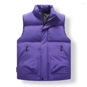 Gilets pour hommes Mode Solide Gilet Hommes Casual Veste sans manches Parkas Chaud Épais Gilet Poche Vêtements d'extérieur Coréen Violet