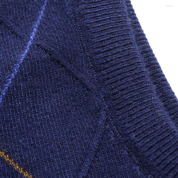 Gilets pour hommes haut tendance pull en tricot pull à carreaux sans manches col en V décontracté vacances automne printemps hiver