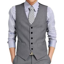 Hommes gilets mode gilet gris col en V simple boutonnage couleur unie hommes costumes sans manches haut Slim Fit décontracté mariage gilet 2023 230705