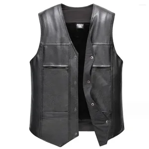 Gilets pour hommes Faux cuir gilet manteau avec doublure en velours chaud veste sans manches pour hommes pour tailles XL 4XL élégant et pratique