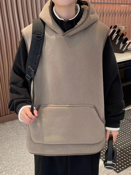 Chalecos para hombres Chaleco de franela Hombres Pila de moda de invierno usando una chaqueta de bolsillo grande con capucha Chaleco térmico Niños de moda