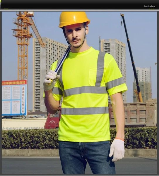 Gilets pour hommes Chemises fluorescentes haute visibilité T-shirt de sécurité réfléchissant Manches courtes Chemisier haute visibilité Hauts Combinaisons de travail de construction à séchage rapide