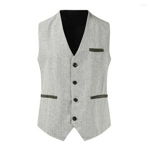 Gilets pour hommes Costume d'affaires formel gilet simple boutonnage 4 boutons col en V dos Patchwork confortable doux Costume gilet