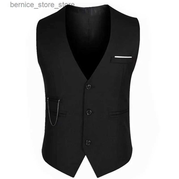 Gilets pour hommes Formel marié costume de mariage gilets mâle manteau manches mince costume d'affaires gilet couleur unie gilets veste hommes hauts à la mode Q231208