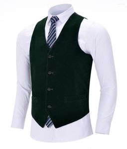 Hommes gilets formel hommes gilet velours affaires armée vert laine Slim Fit simple boutonnage coton costume gilet pour mariage garçons d'honneur