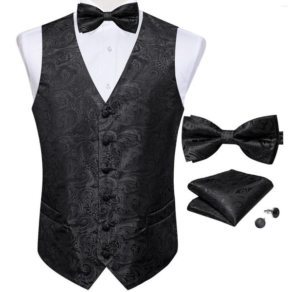 Chalecos para hombres Fiesta formal Boda Hombres Chaleco de esmoquin Chaleco de traje de Paisley negro Chaleco clásico Blazer Pajarita Bolsillo Conjunto cuadrado Hombre