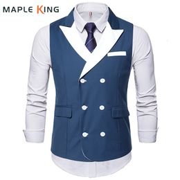 Herenvesten formeel pak vest voor mannen chaleco hombre elegante dubbele borsten bruiloft feest formeel slanke fit mouwloze jas heren waistcoat 230418