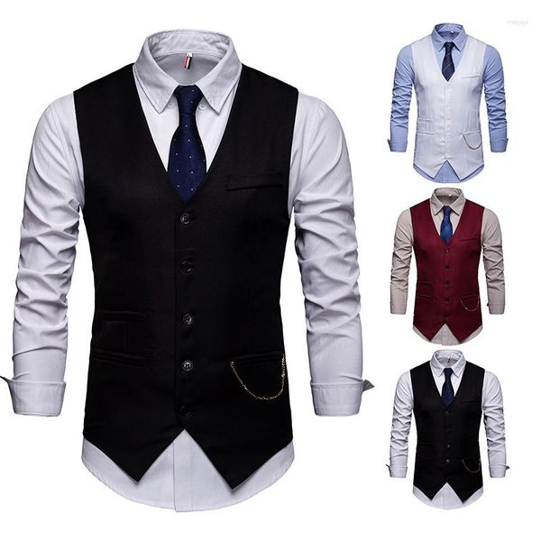 Hommes gilets quatre saisons décontracté quotidien chaîne décorative simple boutonnage costume gilet pour homme marine rouge noir gilet