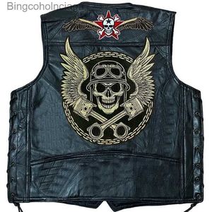 Gilets pour hommes Quatre saisons hommes moto cuir gilets mode broderie crânes sans col veste hommes Biker Locomotive Punk gilets pour hommes L231014