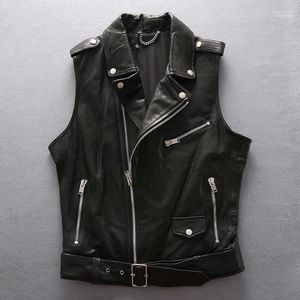 Hommes gilets véritable 2022 cuir souple en peau de mouton moto motard Slim Fit court jeunesse gilet mâle marque noir sans manches veste Kare22