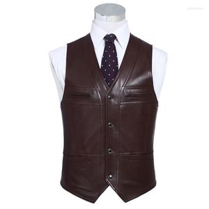 Herenvesten Echt lederen vest Gentleman Business Casual Slim Fit Sheepskin Real Waistcoat tanktop Mouwloze jas Vestmen's Phin22