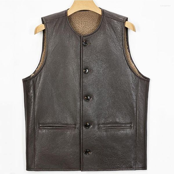 Gilet da uomo Gilet in vera pelle di pecora Gilet imbottito in pura pelliccia di agnello importato Gilet imbottito in pile invernale caldo Weskit