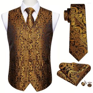 Herenvesten gouden zijden vest waastcoat heren slank pak zwarte paisley stroping zakdoek manchetknopen binden business barry.wang ontwerp