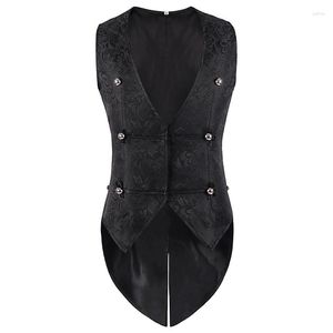Herenvesten Gothic Punk Vest Slipjas Mouwloos Vintage Smoking Halloween Victoriaans Kostuum Lange Jas Pakken Met Staart