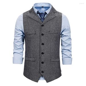 Chalecos para hombres Gris Lana Tweed Traje Chaleco Hombres 2023 Marca Slim Fit Chaqueta sin mangas Chaleco Fiesta Boda Tuxedo Gilet Homme XXL