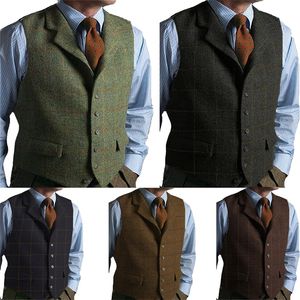 Hommes gilets vert décontracté Gentleman Plaid doux laine veste gilet Tweed affaires café gilet pour homme fête de mariage 230331