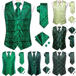 Vaiilles pour hommes Green Mint Silk Mens Waistcoat Tie Set Sans Sans Suit Suit Veste Couche de manchette de manchette de manchette de manchette