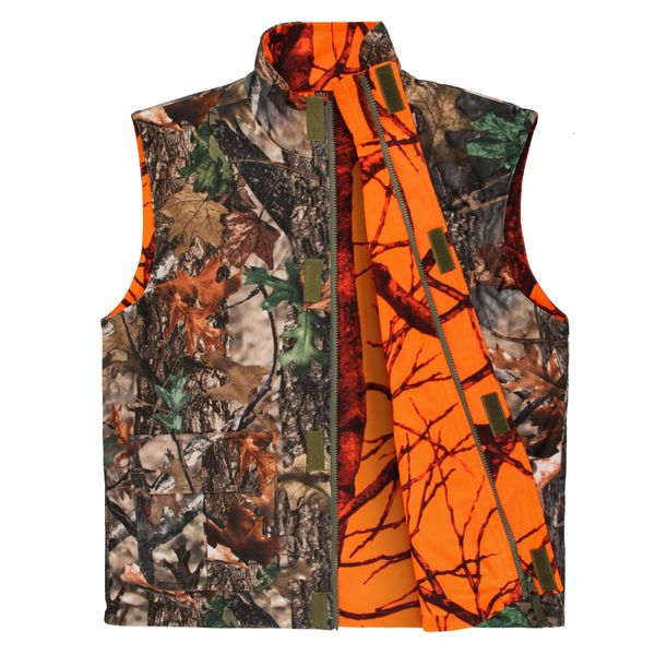 Gilets pour hommes GUGULUZA M-4XL Orange Camo Chasse Gilet pour Hommes Polaire Jeu Réversible Gilet Sans Manches Veste En Plein Air Camouflage Vêtements 221130