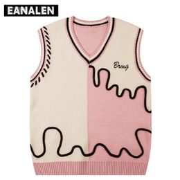 Herenvesten Harajuku Retro Zwart Roze Trui Vest Heren Designer Pullover Vest Y2K Groot Schattig Mouwloos Opa Lelijke trui Dames 230915