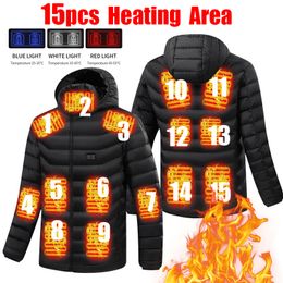 MENS Vesten Verwarmde Hooded Men Jackets Smart Warm 15 stcs Waterdichte thermostaat Zuivere winterkleding Verwarmingskleur 230225