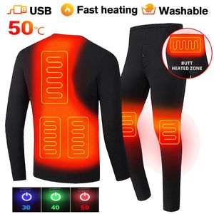 Herenvesten Verwarmde motorjas Heren Dames Verwarmd thermisch ondergoed Set USB Elektrisch pak Thermische kleding voor winter S-5XL 231115