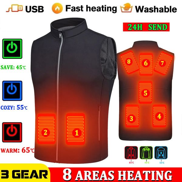 Chalecos para hombres Chaleco calefactor para hombres chaqueta de invierno para mujer Chaleco térmico eléctrico cálido Pescado Senderismo Acampar al aire libre Infrarrojo USB Chaleco con calefacción chaqueta 231117