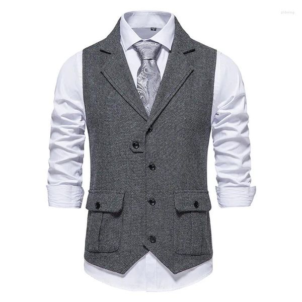 Gilets pour hommes Herringbone Tweed Costume Gilet Hommes 2024 Marque Gentleman Gilet sans manches Business Mariage Prom Tuxedo Gilet Homme XXL