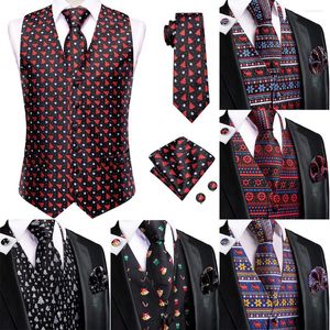 Gilets pour hommes Hi-Tie Christma Silk Gilet Cravate Noir Rouge Blanc Robe d'affaires Slim Veste sans manches 4PC Kerchief Cufflink Costume Gilet
