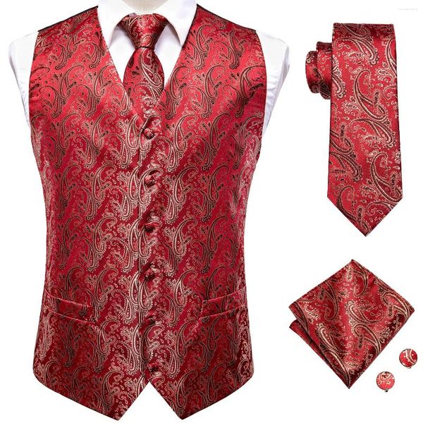 Gilets pour hommes Hi-Tie Jacquard Soie Mens Gilet Cravate Hankerchief Boutons De Manchette Ensemble Robe Costume Gilet Veste Cravate Pour Homme Mariage Cadeau D'affaires