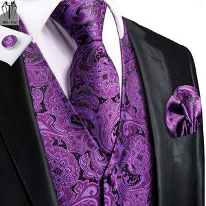 Gilets pour hommes Hi-Tie Jacquard Soie Mens Gilet Cravate Ensemble Veste sans manches Cravate Hanky Boutons de manchette Costume Robe Gilet Mariage Business Plus Taille