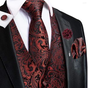 Gilets pour hommes Hi-Tie Paisley Jacquard Soie Rouge Noir Bleu Vert Gilet Cravate Hanky Boutons De Manchette Broche Ensembles De Mariage Formel Affaires