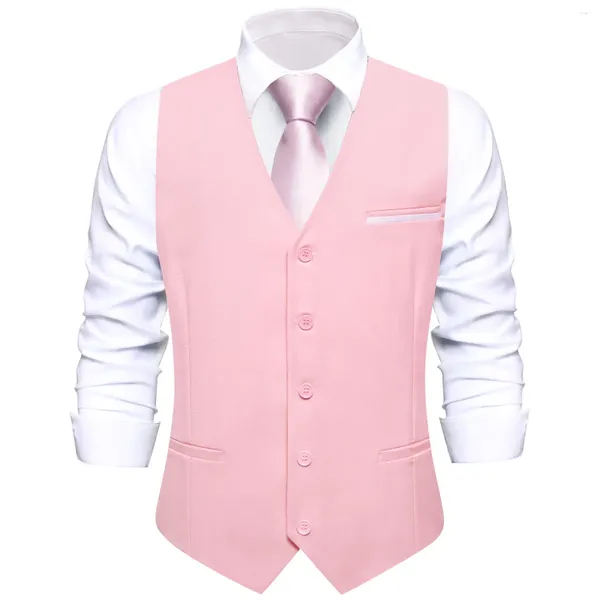 Gilets pour hommes Hi-Tie Rose TR Mens Gilet Soie Mariage Solide Slim Fit Gilet Cravate Hanky Boutons De Manchette Ensemble Pour Homme Business Party Designer Cadeau