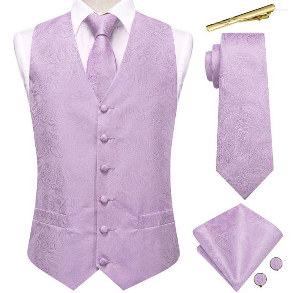 Gilets pour hommes Hi-Tie Purple Silk Hommes Gilet Mariage Paisley Jacquard Gilet Veste Cravate Hanky Boutons De Manchette Clips Ensembles Business Party Designer