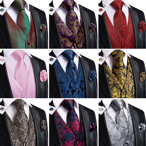 Chalecos de hombre Hi-Tie Silk Chaleco de hombre adulto para traje de lujo Paisley Floral Plaid Traje Chaleco y corbata Conjunto Azul Oro Rojo Astilla Chaleco de boda Hombres 230310