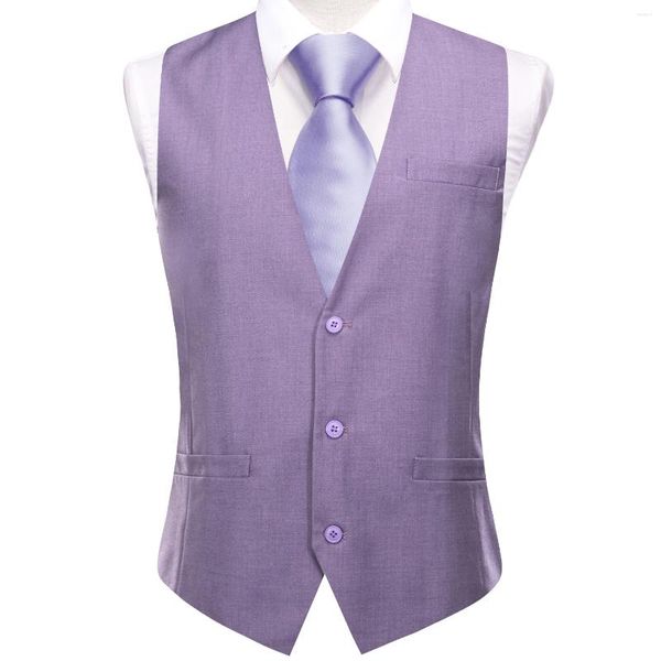 Gilets pour hommes Hi-Tie Soie Hommes Gilet Élégant Violet Violet Solide Slim Gilet Cravate Hanky Boutons De Manchette Ensemble Pour Costume De Mariage Designer