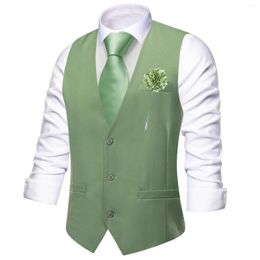 Gilet da uomo Hi-Tie Gilet da uomo in seta da sposa Verde Moda Gilet sottile Cravatta Hanky Gemelli Spilla Set per abito maschile Formale Party Designer