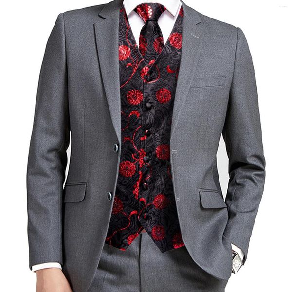 Gilets pour hommes Hi-Tie Silk Vest Cravate Hanky Boutons de manchette Set Gilet sans manches Veste Cravate pour homme Floral Paisley Noir Rouge Bleu Vert