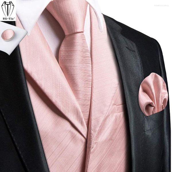 Chalecos para hombre, chaleco de seda Hi-Tie, conjunto de gemelos y pañuelo, chaqueta sin mangas occidental de Jacquard, chaleco, rosa, morado, dorado, azul, verde, gris, XXL