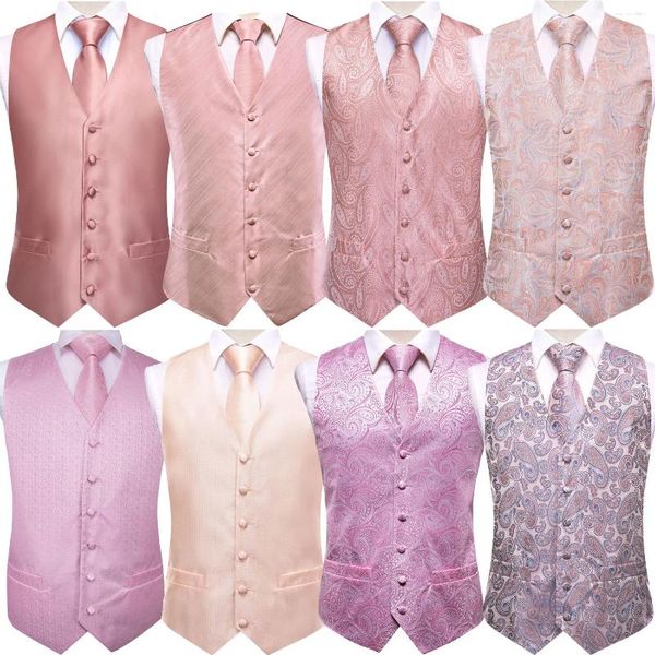 Gilets pour hommes Hi-Tie Mariage Corail Rose Mens Gilet Cravate En Soie Ensemble Réglable Jacquard Gilet Veste Cravate Hanky Boutons De Manchette Cadeaux De Fête Formelle