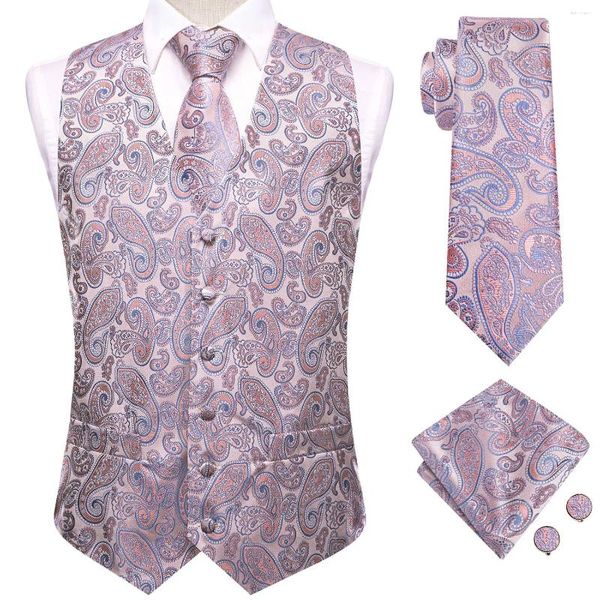 Gilets pour hommes Hi-Tie Mariage Rose Bleu Soie Paisley Cravate Mouchoir Boutons De Manchette Costume Sans Manches Gilet Ensembles Designer Formelle