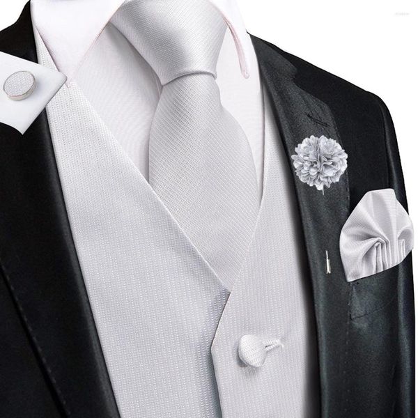 Chalecos para hombres Hi-Tie Boda Gris plateado Seda para hombre Sólido con cuello en V Chaleco Corbata Hanky Gemelos Broche Conjuntos Formal Diseñador de negocios Regalo