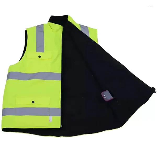 Gilets pour hommes Hi Vis Gilet d'hiver Doublure en polaire réfléchissante pour hommes imperméable avec multi-poches sécurité vêtements de travail gilet sans manches