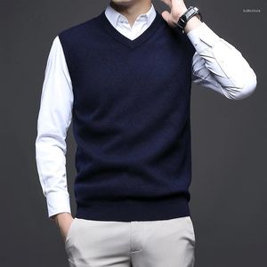 Gilets pour hommes Haut de gamme Marque Hommes Pull Gilet Simple All-Match Col V Sans Manches Mâle Tops Basic Épais Tricot Chaud Gilet Style Coréen