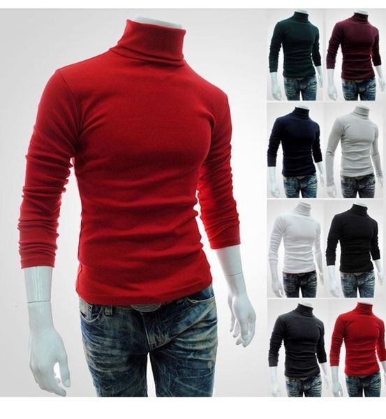 Chalecos para hombre Suéter de solicitud de alto plomo Color sólido Manga larga Sin forro Parte superior Slim Fit Suéteres de cuello alto de punto de marca