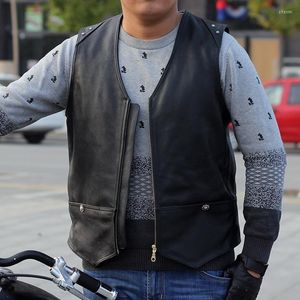 Gilets pour hommes de haute qualité Biker hommes Moto en cuir épais gilet à la main moto Club vache sans manches veste S noir